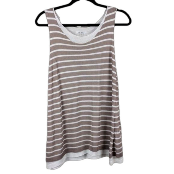 Vila Milano Tan Cream Striped Round Neckline Sleeveless Layered Pullover Top - Picture 1 of 9
